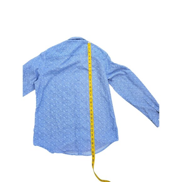 Calvin Klein Mens Blue Long-Sleeve Button-Up Shirt With Abstract Print - Picture 6 of 6